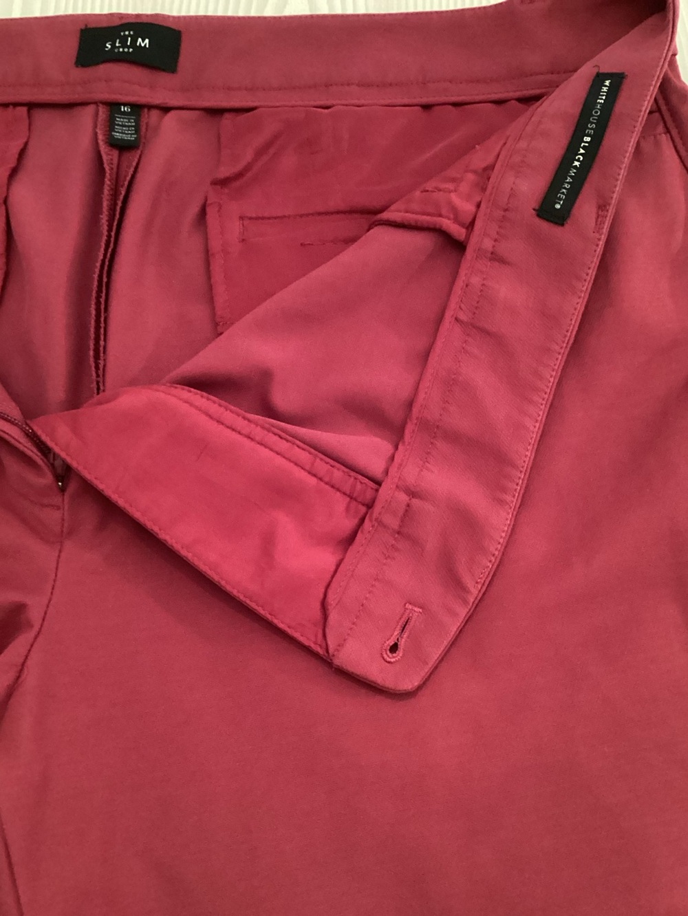 White House Black Market WHBM Slim Cuffed Crop Pants Womens 16 Burgundy Career - Picture 7 of 11